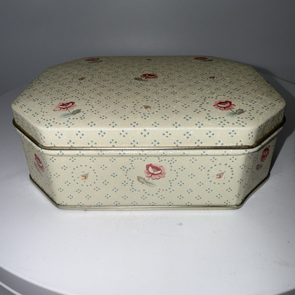 Vintage Bristol Ware Tin Pink Floral Pattern On Cream Tin Made In Hong Kong